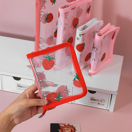 Lace Strawberry Transparent PVC Hand Ledger A5A6A8m5 Portable Pocket Hand Ledger Case Zipper Bag 6 Holes Folder