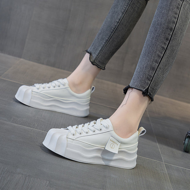 White Sneakers for Women, Summer 2026, Spring Genuine Leather Thick-Soled Women's Shoes, Shell Toe, Versatile, Casual, Wear-Resistant, Breathable, Comfortable, Low-Top