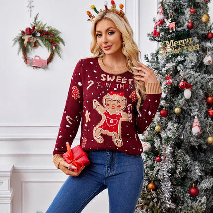 Foreign Trade Amazon Casual Christmas Sweater Women's Autumn and Winter sweater Gingerbread Man Pattern Long Sleeve Pullover Sweater
