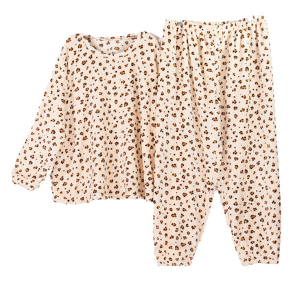Foreign trade wholesale plus size pajamas leopard flannel pajamas two-piece set warm pullover round neck temu Xiyin cross-border