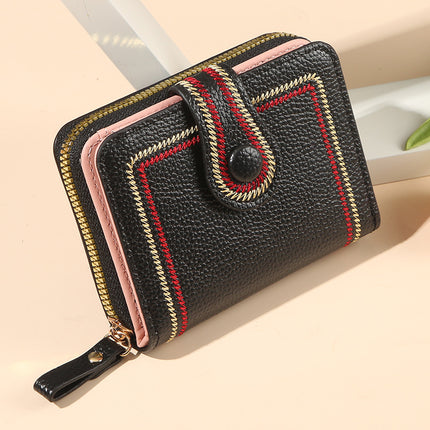 European and American Simple Wallet Women's Short Retro Hong Kong Style All-match Large Capacity Multi-card Zipper Change Card Bag All-in-one Bag