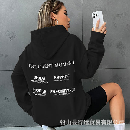 2023 Export Women's Velvet Sweatshirt Plain Letter Print Kangaroo Flap Pocket Pants Drawstring Print Hoodie