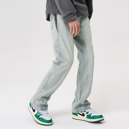 American Style High Street Vibe Style Pants Washed Old Dipped Loose Fashionable Fried Jeans Straight Slim-Fit Casual Pants