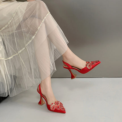 2025 spring new fashion sexy pointed rhinestone wine glass with arrow women sandals