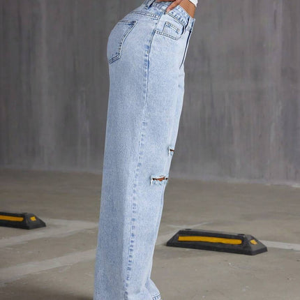 European and American Cross-Border 2025 New Loose Light Blue Washed Wide-Leg Jeans Pure Color Pants Women Jeans