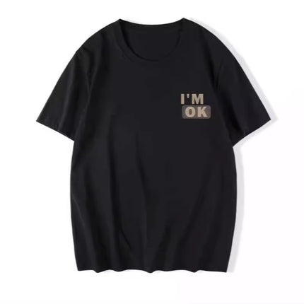 Summer Hong Kong Style Cool Ice Silk Round Neck Men's T-shirt Top Printed Casual Simple Top Couple Clothing Wholesale