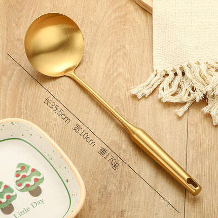 Stainless Steel High-grade Soup Leak Hot Pot Spoon Thickened Soup Spoon Golden Large Soup Spoon Titanium Plated Golden Soup Spoon Golden Spatula Spoon