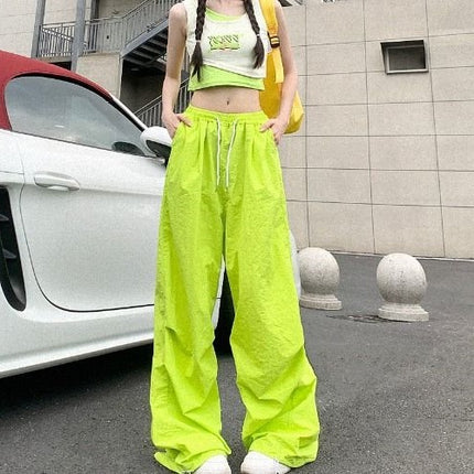 Ins Quick-Dry Umbrella Pants Summer Dopamine Thin Breathable Casual Pants Pleated Long Pants Loose Straight Pants Unisex