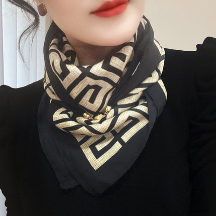 Spring and summer sunscreen magnetic buckle cotton and linen texture large square scarf women's 2024 new all-match autumn and winter neck scarf