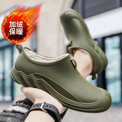 Foreign Trade Rain Boots Men's Fashionable Low-Top Water Shoes Kitchen Work Non-Slip Waterproof Rubber Shoes Fishing Autumn and Winter Fleece-Lined Short Rain Boots