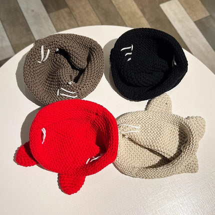Hand-woven demon big-eyed cat funny wool hat children's green cartoon knitted head cap for men