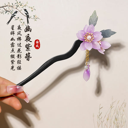 Antique Hairpin Tassel Step Wooden Hairpin Imitation Ebony Headwear Disc Hair Han Clothes Accessories Hair-pulled Ancient Clothes Hair Women