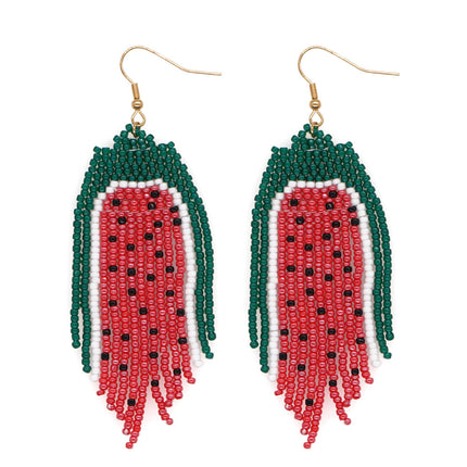 Summer Explosions Golden Ear Hook Rice Bead Earrings Light Luxury High-end Watermelon Color Matching Earrings Women's Elegant Earrings Stall