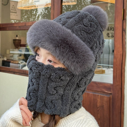 Hat Women's Winter Cycling Mask Full Face Hood Windproof Neck Scarf Fleece-Lined Ear Protection Hood Warm All-In-One Hat