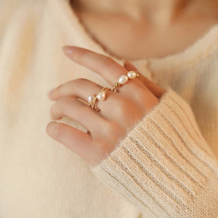 Natural Freshwater Pearl Ring 18K Gold Plated Opening Ring Light Luxury Fashion Single Product Factory Direct Ring