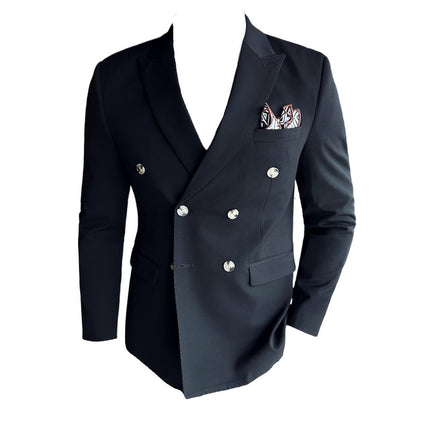 Suit suit Double-breasted Buckle Neck Suit Three-piece Fashionable Groom Pink Host Best Man Dress Men's Fashionable