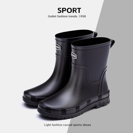 Winter Warm Men's Rubber Shoes British Waterproof Drawstring Rain Shoes Mid-barrel Outdoor Fashion Belted Rubber Shoes Non-slip Fishing Shoes