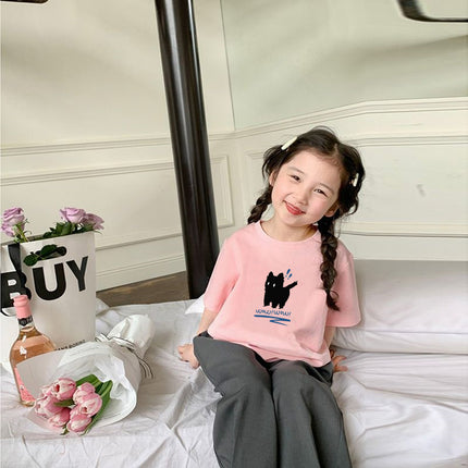 Cotton Girls Korean Style Foreign Style Cartoon Short-Sleeved T-Shirt Summer New All-Match Round Neck Casual Top Trendy