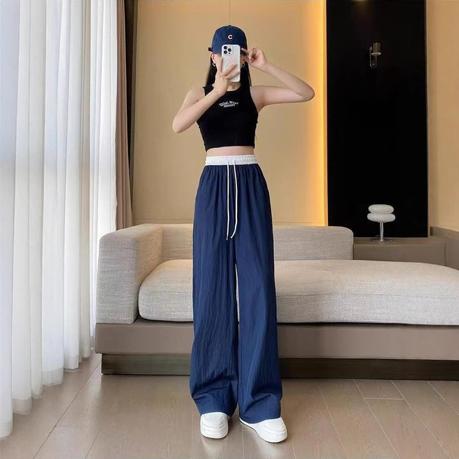 Summer New Casual Wide-Leg Pants for Women, High-Waisted, Loose, Lazy, Casual, Fashionable, Sporty, Straight-Leg Floor-Length Trousers