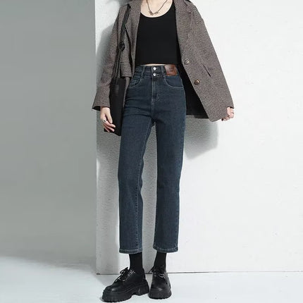 Fleece-lined jeans for women autumn and winter New slim fit slimming pipe pants high waist slimming thickened small cropped pants for women