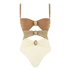 Brown color block swimsuit / S