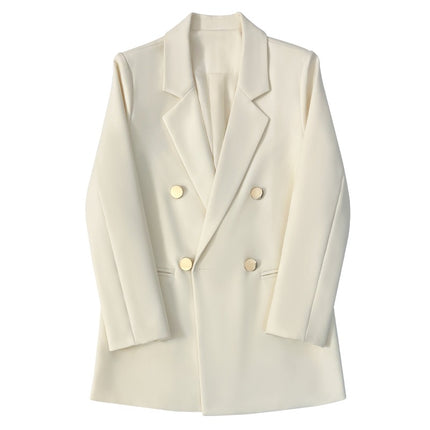 Green Metal Buckle Korean Style 2024 Spring and Autumn New Milk White Suit Jacket Women's Casual All-match High-end Suit
