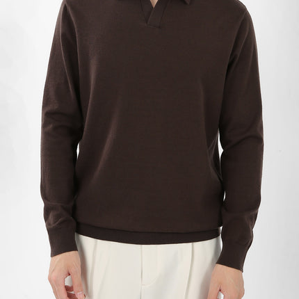 Light Luxury Seagull Collar Long-Sleeved Knitwear Autum Men's Knitwear Light Business Lyocell Lapel Wool Bottoming Shirt