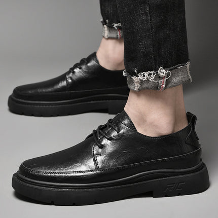 Casual Single-layer Shoes Thick Sole Workwear Shoes Round Toe Lace-up Hand-grip Pattern Men's Leather Shoes Men's Casual Shoes All-match Men's Shoes