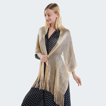 2024 new European and American style sexy flat long beard solid color sunscreen shawl scarf fashion ladies split towel