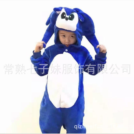Wholesale new autumn and winter green hair strange flannel cartoon animal conjoined pajamas parent-child performance home clothes mixed batch