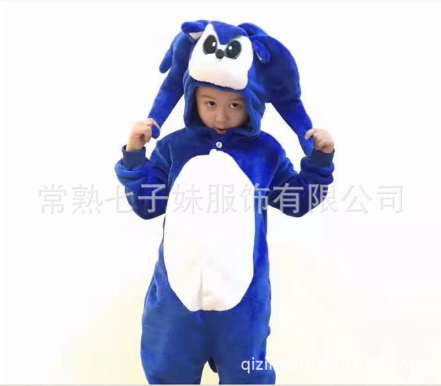 Wholesale new autumn and winter green hair strange flannel cartoon animal conjoined pajamas parent-child performance home clothes mixed batch