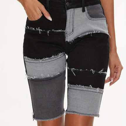 European and American Women's Women's plus size Stitching Denim Shorts Cross-border Hot-selling Mid-waist Slim-fit Hot Jeans