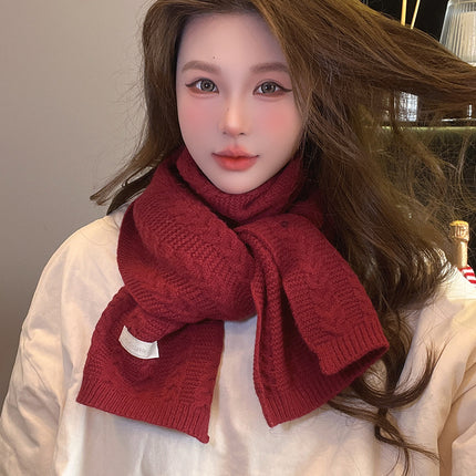 Soft Waxy Knitted Scarf Women's Winter Warm Knitted Scarf Student Sweet All-match Cold-proof Wool Letter Scarf for Men