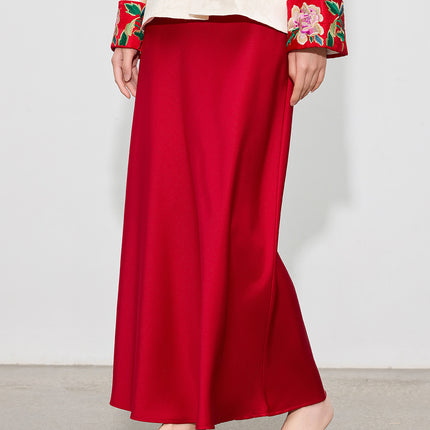 【Zhihetang】High-Waisted Satin Acetate Skirt 2026 Spring/Summer Bodycon Fishtail A-Line Long Skirt Ice Cream Color