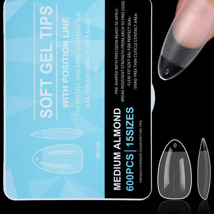 Cross-border grinding-free ultra-thin nail art half frosted seamless false finger nail patch soft gel tips 600p