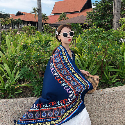 Ethnic Style Shawl Women's Summer Hainan Sanya Travel Photograph Qinghai Lake Scarf Beach Towel Thin Sunscreen Scarf