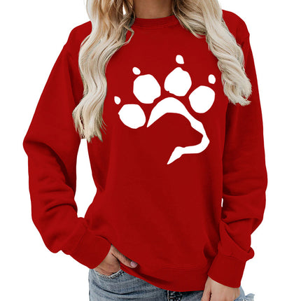 Dog Claw Dog Foot Printed Round Neck Women's Jacket Sweatshirt Foreign Trade Supply Autumn and Winter Coat Casual Loose European Code Cross-border