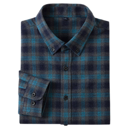 Autumn and Winter New Pure Cotton Brushed Long-Sleeved Shirts for Young and Middle-Aged Plaid Casual Business Men's Shirts Popular on Douyin