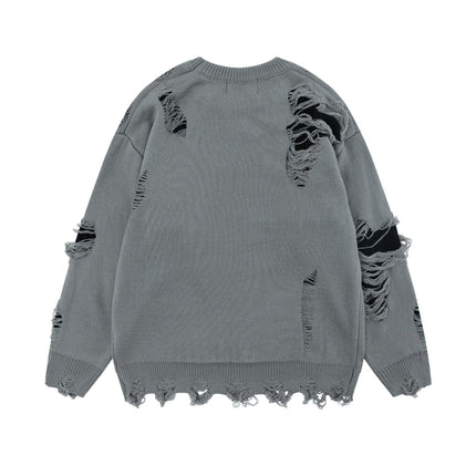 National Fashion Retro Ripped Double-sided Gothic Alphabet Jacquard Crewneck Sweater Men's and Women's Fashion Brand Loose Casual Knitted Sweater