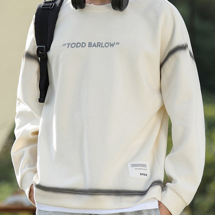 Han Pai Men's Wear Spray Dye Design Trendy Letter Printing Crewneck Sweatshirt Autumn and Winter All-match Long Sleeve T-shirt Fashion Base