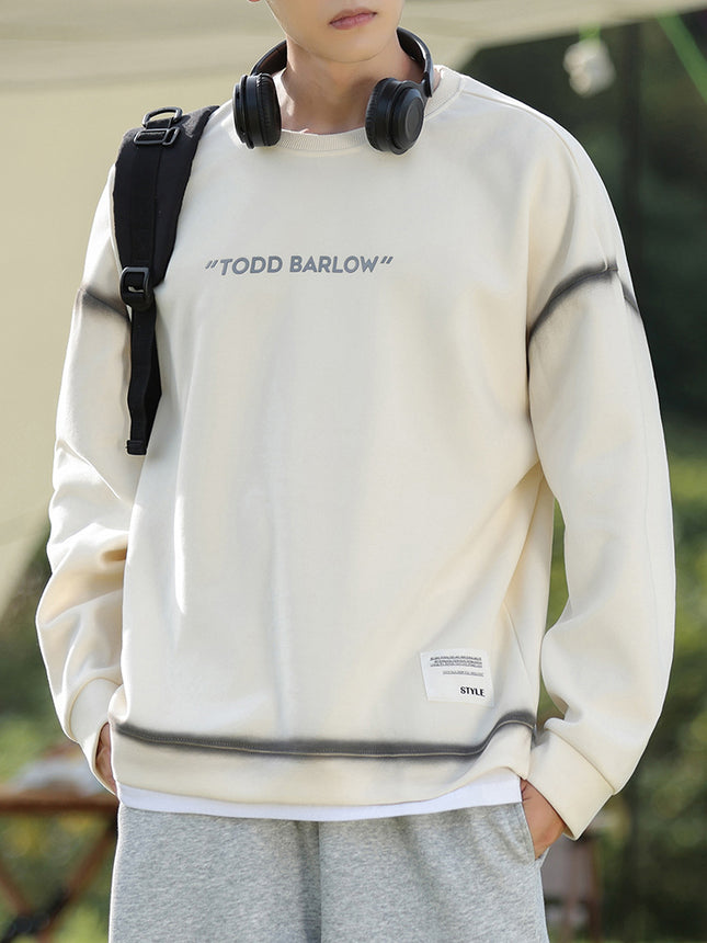 Han Pai Men's Wear Spray Dye Design Trendy Letter Printing Crewneck Sweatshirt Autumn and Winter All-match Long Sleeve T-shirt Fashion Base