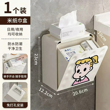 Sanitary napkin storage box wall-mounted household bathroom toilet aunt towel waterproof non-perforated tissue box storage rack