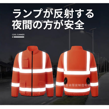 Cross-border factory direct sales reflective strip cooling air conditioning clothing spring and summer explosions outdoor work long sleeve refrigeration fan clothing