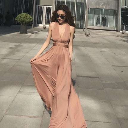Summer Popular Multi-Wear Multi-Strap Cross-Back Sexy Bandage Dress Long Dress
