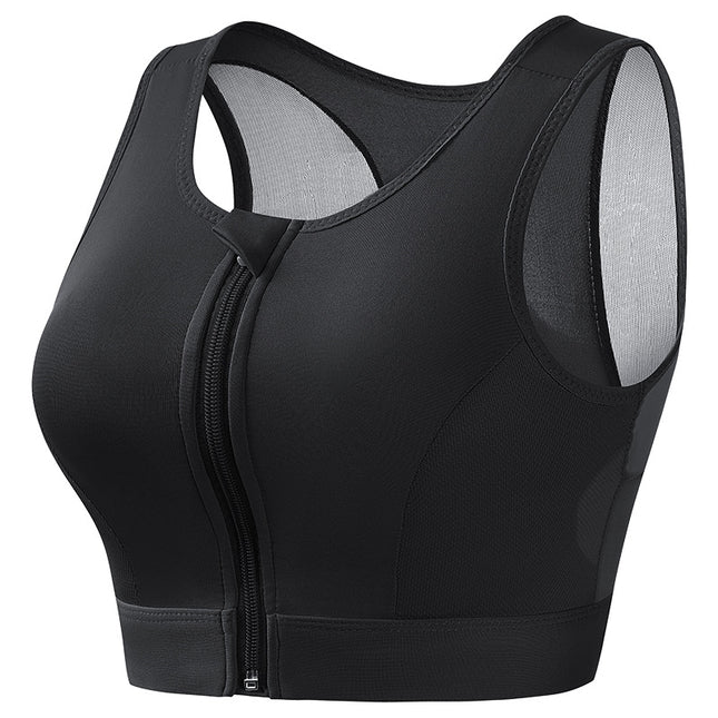 Sports bra women's high-strength shockproof push-up running zipper sports underwear with pad wireless yoga beauty vest
