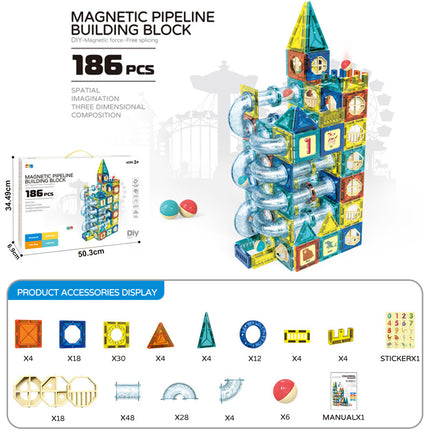 Cross-border exclusive for Amazon children's large color window magnetic film strong magnetic toy ejection pipe building blocks factory direct sales