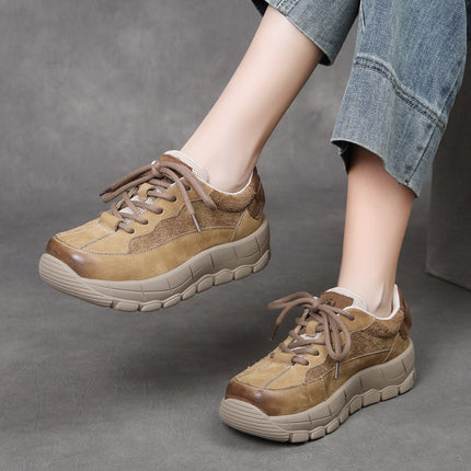 Jishu 25 Autumn New Style Genuine Leather Comfortable Thick-Soled Lightweight Casual Shoes Women's First-Layer Cowhide Lace-Up Mid-Heel Handmade Shoes