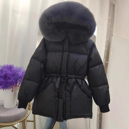 Dongdaemun White Duck down Jacket Women's 2023 Winter New Drawstring Waist Real Fox Fur Collar down Jacket