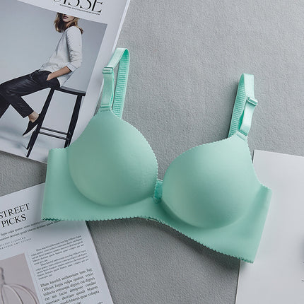 One-piece seamless non-steel ring smooth solid color bra summer thin thick gathered bra underwear women's factory direct sales