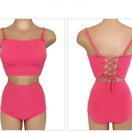 Fresh and Simple Swimsuit for Women 2025 Solid Color Korean and Japanese Style Two-Piece Swimsuit High-Waisted Triangle Slimming Bikini for Women